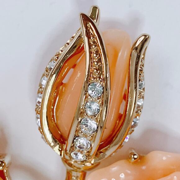 Nolan Miller Ann Margaret Faux Coral & Jade Rose Brooch Pin Rhinestones Large - Picture 4 of 12